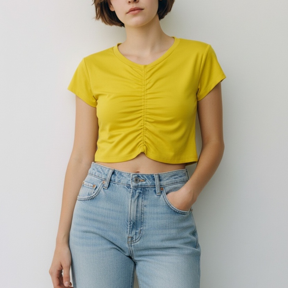 Susana Monaco Ruched Front Crop Top Sz M NWOT Yellow